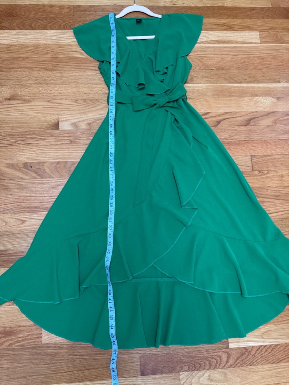 SHEIN Bright Green Ruffle Wrap Midi Dress Sz S - Picture 8 of 13